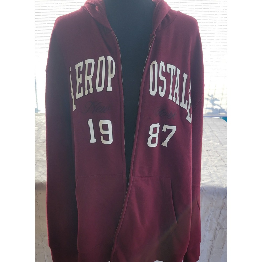 Aeropostale Womens 2XL Burgundy Maroon 1987 Graphic Full Zip Fleece Hoodie